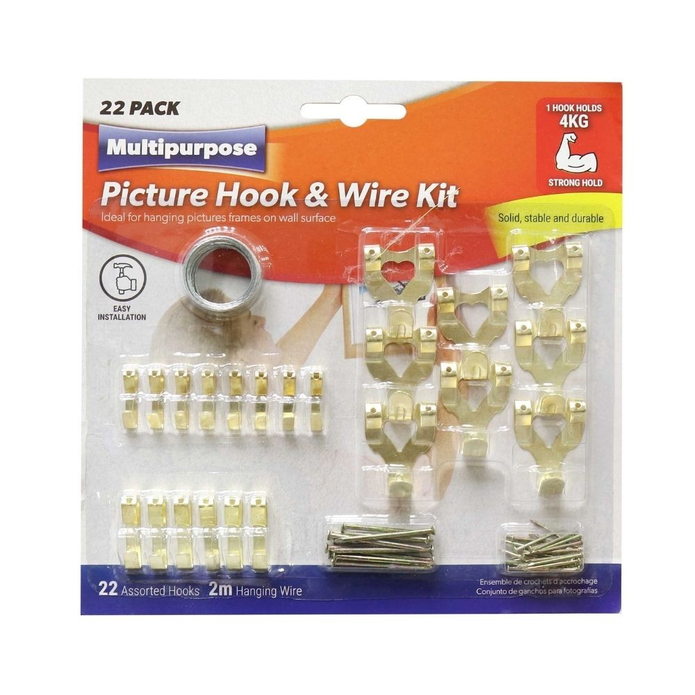 Picture Hook Kit With Wire 22 Hooks, Hardware
