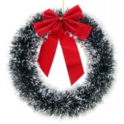 Wreath 13in Snowy Tinsel Bow